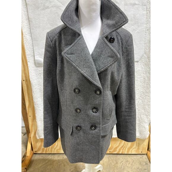 Banana Republic Wool Melange Peacoat Gray Size Large Double Breasted quiet luxe - Picture 4 of 9